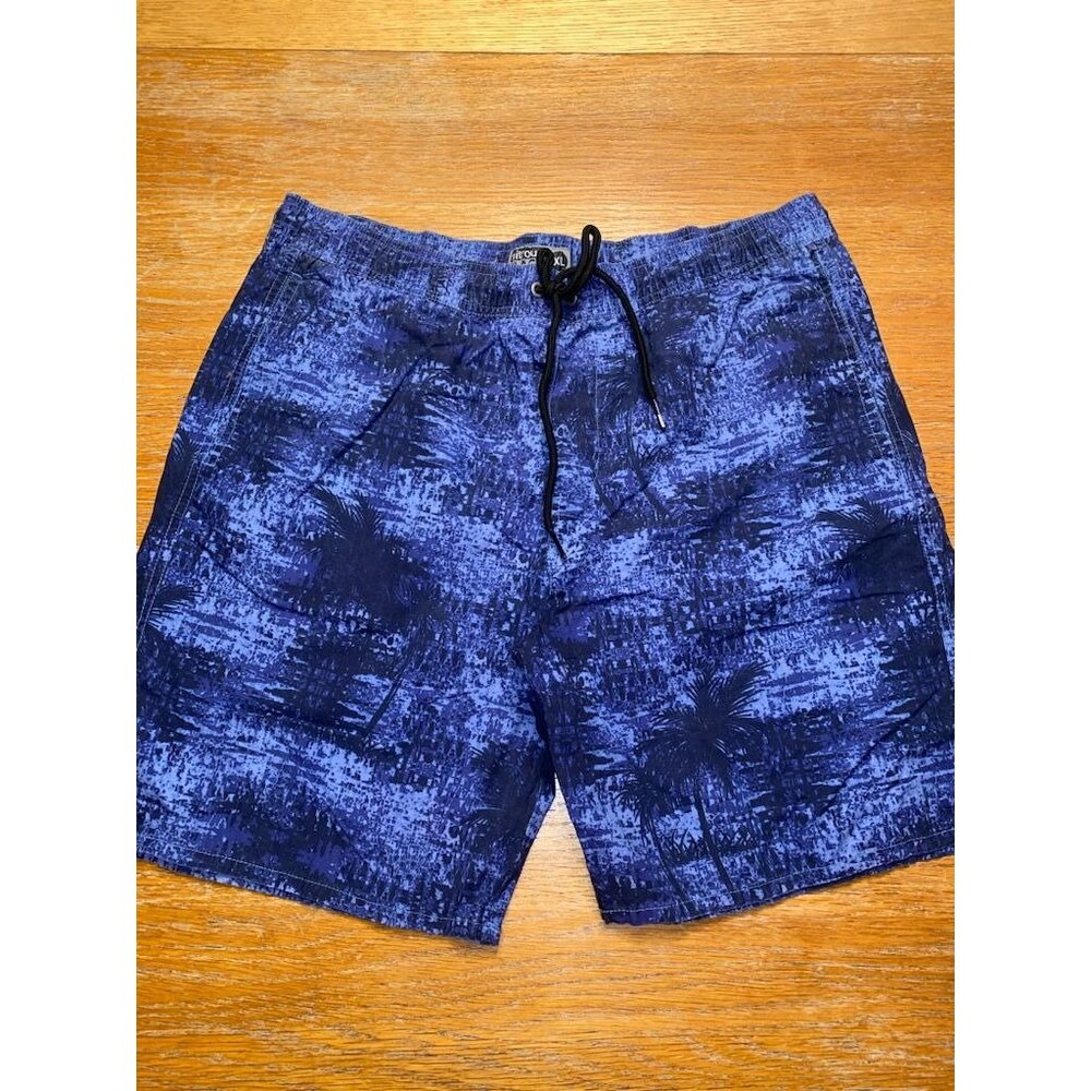 Mens Nitrous Black XL Board Shorts With Palm Tree Print Blue